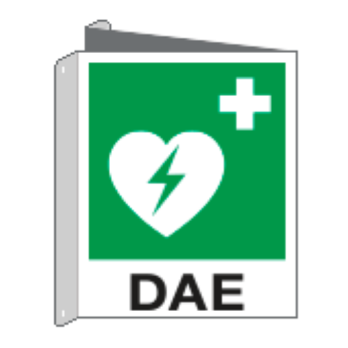 CARTELLO BIFACCIALE DEFIBRILLATORE  EN ISO 7010 160x210  alluminio piano spessore 5/10 E20109BIW