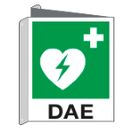 CARTELLO BIFACCIALE DEFIBRILLATORE  EN ISO 7010 250x310 alluminio piano spessore 0,5 mm E20109BIX