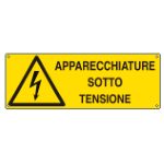 CARTELLO PERICOLO APPARECCHIATURE SOTTO TENSIONE EN ISO 7010 E1775K 350x125 Alluminio piano spessore 0,5 mm