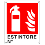 CARTELLO ANTINCENDIO ESTINTORE  n. simbolo+testo EN ISO 7010 E20150X 250x310 m Alluminio piano spess.0,5 mm