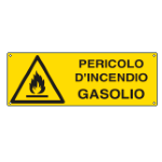 CARTELLO PERICOLO D'INCENDIO GASOLIO  EN ISO 7010 E17112K 350x125 Alluminio piano spessore 0,5 mm