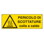 CARTELLO PERICOLO DI SCOTTATURE COLLA A CALDO  EN ISO 7010 E17121K 350x125 Alluminio piano spessore 0,5 mm