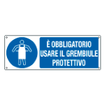 CARTELLO USARE GREMBIULE PROTETTIVO EN ISO 7010 E192601K 350x125 Alluminio piano spessore 0,5 mm