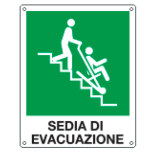 CARTELLO EMERGENZA SEDIA DI EVACUAZIONE EN ISO 7010 E20193X 250x310 Alluminio piano spess.0,5 mm