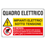 CARTELLO MULTISIMBOLO QUADRO ELETTRICO impianti elettrici SOTTO TENSIONE 300x200 Alluminio spess. 0,5 mm