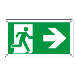 CARTELLO USCITA DI EMERGENZA FRECCIA A DESTRA  EN ISO 7010300x160 Alluminio piano spess.0,5 mm