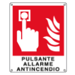 CARTELLO ANTINCENDIO PULSANTE ALLARME antinc. simbolo+testo EN ISO 7010 250x310 Alluminio piano spess.0,5 mm