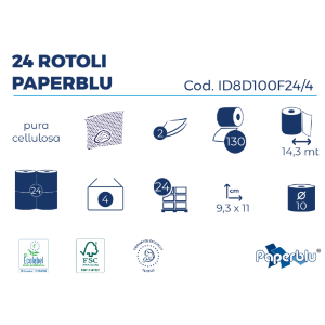 CARTA IGIENICA PURA CELLULOSA  Bauletto 24 rot. 130 ST DIAM CM 10 ID8D100F24/4