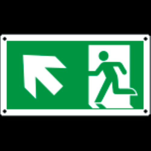 CARTELLO USCITA EMERGENZA FRECCIA IN ALTO SX Alluminio 220x120  E715105K