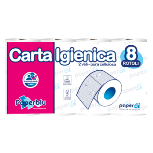 CARTA IGIENICA 8 Rotoli  PAPER BLU  FUXIA ID8G450F8/P 150 STRAPPI