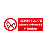 CARTELLO VIETATO FUMARE ALLARME ANTINCENDIO  EN ISO 7010 350x125 alluminio piano spessore 0,5 mm