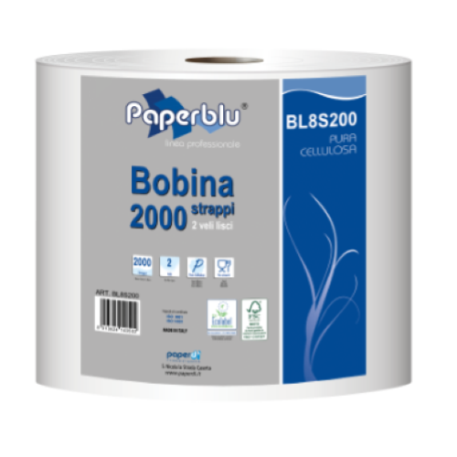 BOBINA OVATTA PURA CELLULOSA 2000 STRAPPI 2 VELI BL8S200 CM 25X26 DIAM 33 CM 1 PZ
