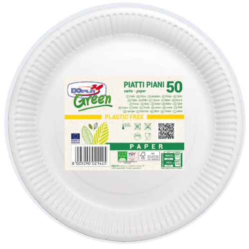 PIATTI PIANI CARTA FIBRA VERGINE DOPLA GREEN - Ø 230 mm bianco - conf. 50 pz - 11801 ART 131037