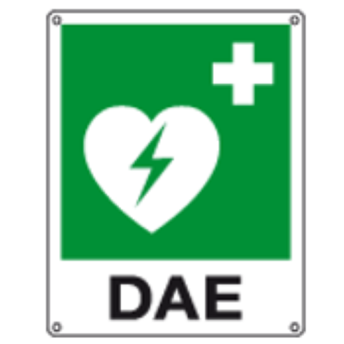 CARTELLO DEFIBRILLATORE DI EMERGENZA SIMBOLO+TESTO 160x210 Alluminio piano spess.5/10