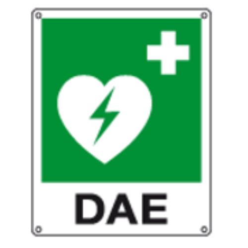 CARTELLO DEFIBRILLATORE DI EMERGENZA SIMBOLO+TESTO 250x310 Alluminio piano spess.5/10