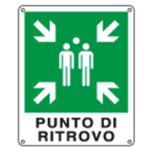 CARTELLO DI EMERGENZA PUNTO DI RITROVO 160x210 Alluminio piano spess.5/10