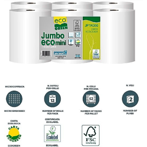 CARTA IGIENICA MINI JUMBO ECOLOGICO  1X12 SET 12 ROTOLI ECO GREEN