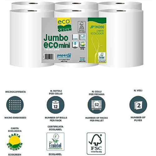 CARTA IGIENICA MINI JUMBO ECOLOGICO  1X12 SET 12 ROTOLI ECO GREEN
