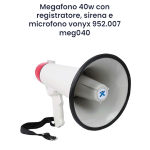 MEGAFONO 40W CON REGISTRATORE, SIRENA E MICROFONO VONYX 952.007 MEG040  S/BATTERIE