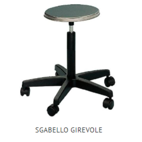SGABELLO C/BASE CON RUOTE Altezza regolabile da 43 a 55 cm.