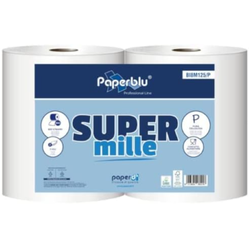 BOBINA SUPER 1.000 Paperblu BI8M125/P KIT 2 BOBINE PURA CELLULOSA